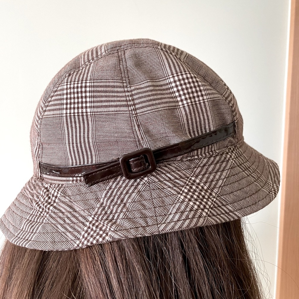 Cloche Fall Hat in Brown & Cream Plaid